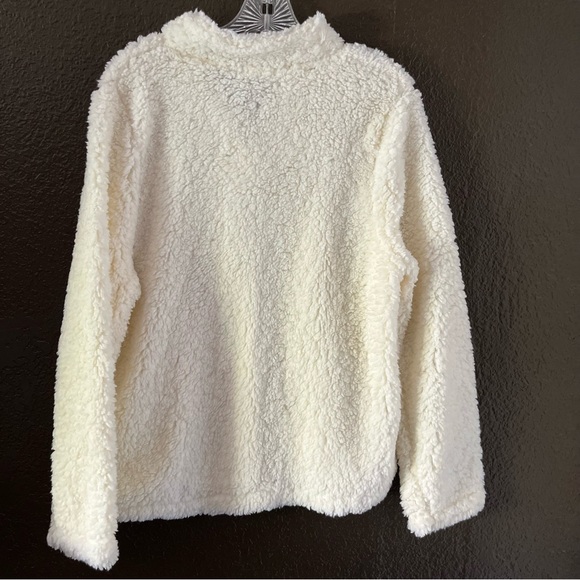Cream 2 Button V Neck Long Sleeve Sherpa Fabric Lightweight Sweater, Size XL - Picture 3 of 5